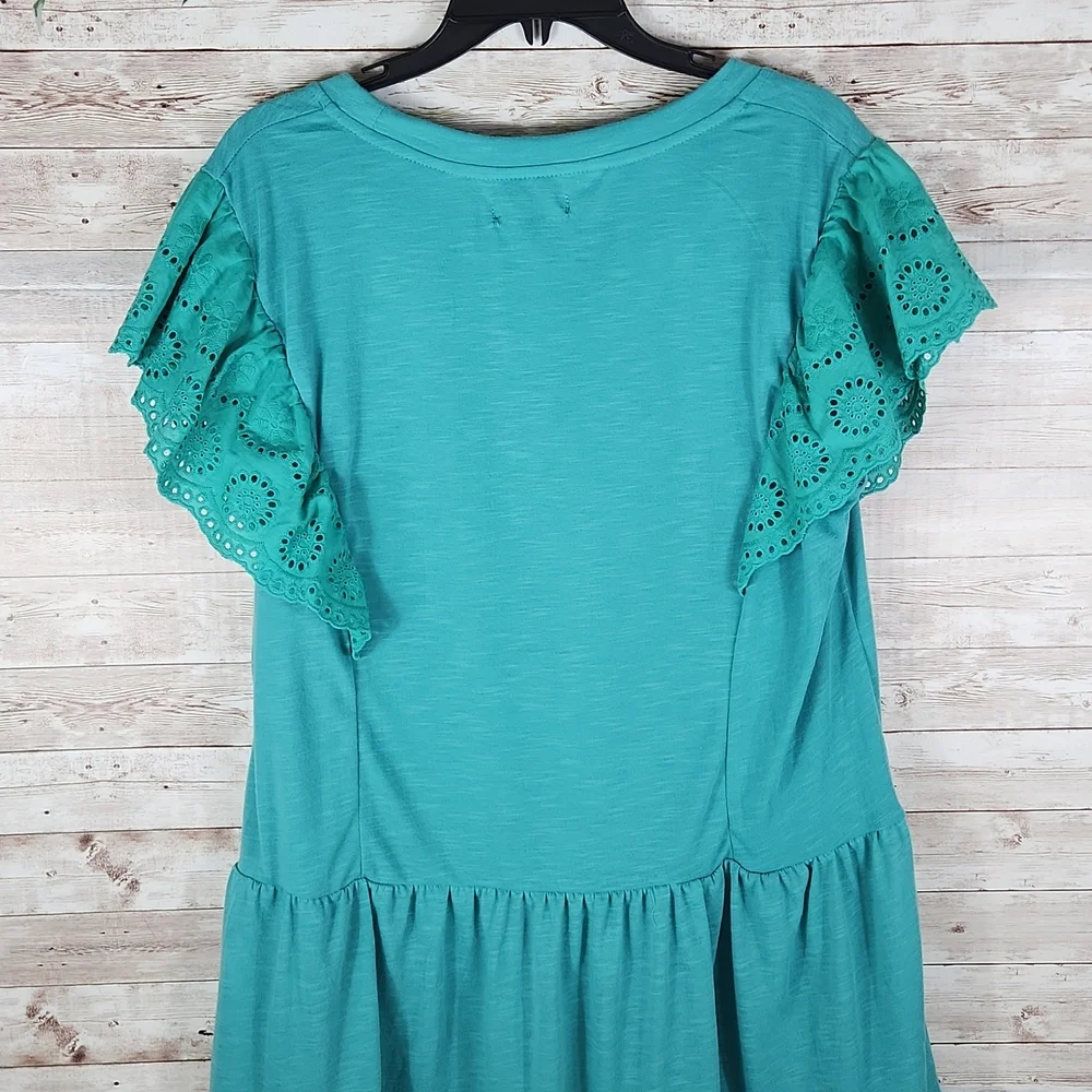NWT, Indigo Poppy, Women's Teal top, short laced sleeves, with ruffle hemline. S - Picture 2 of 8